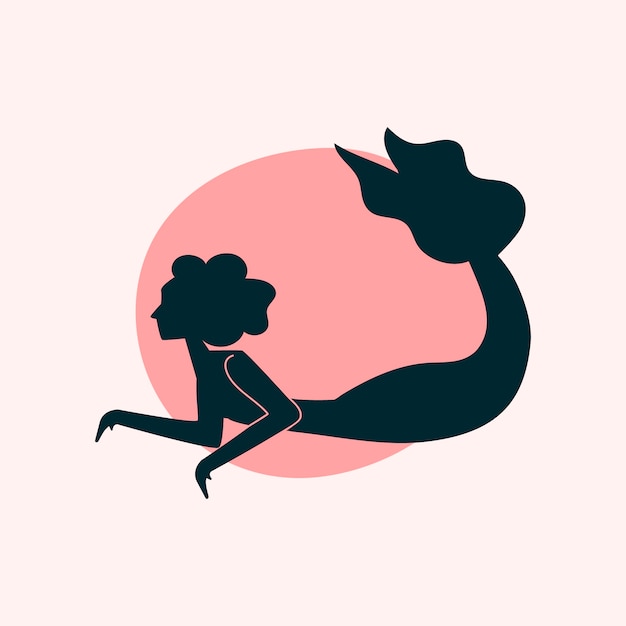평평한 디자인의 해녀 실루 일러스트레이션