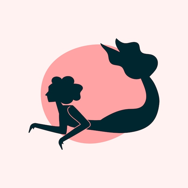 Vector flat design mermaid silhouette illustration