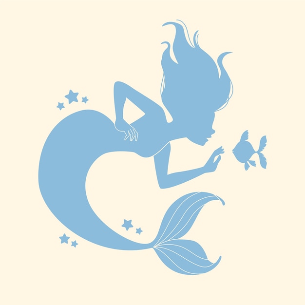 Vector flat design mermaid silhouette illustration