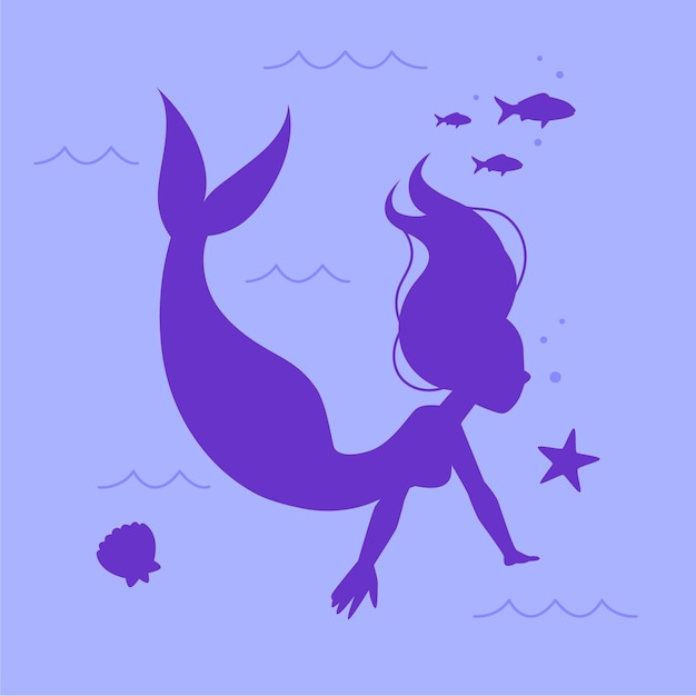 Vector flat design mermaid silhouette illustration