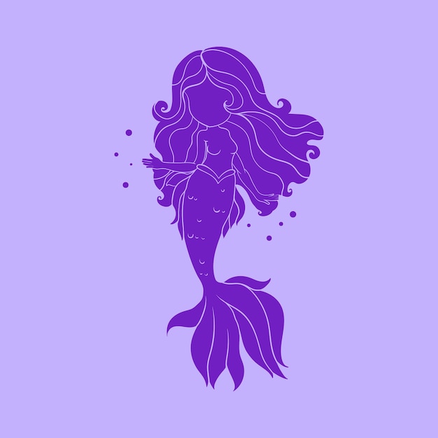 Vector flat design mermaid silhouette illustration