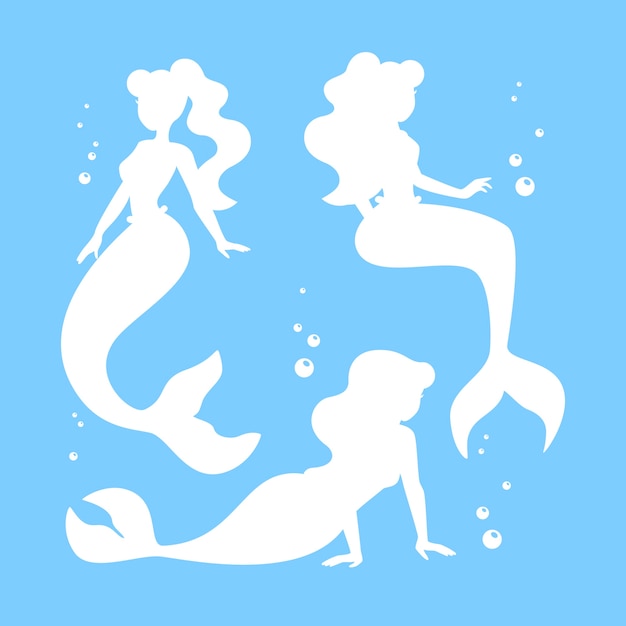 Vector flat design mermaid silhouette illustration