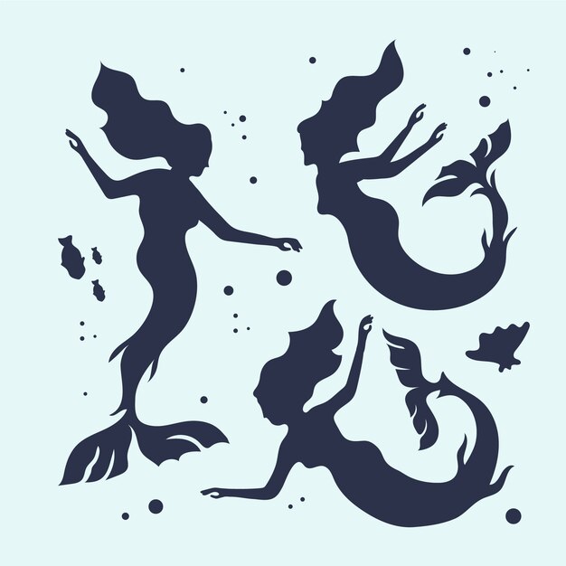 Vector flat design mermaid silhouette illustration