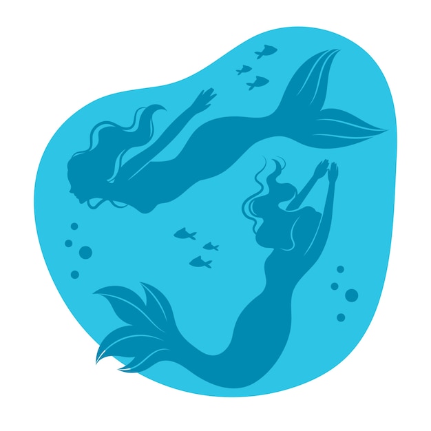 Vector flat design mermaid silhouette illustration