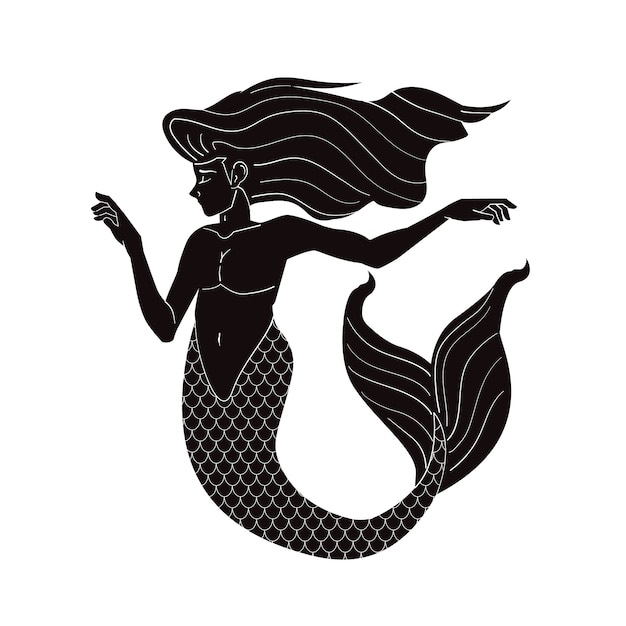 Vector flat design mermaid silhouette illustration