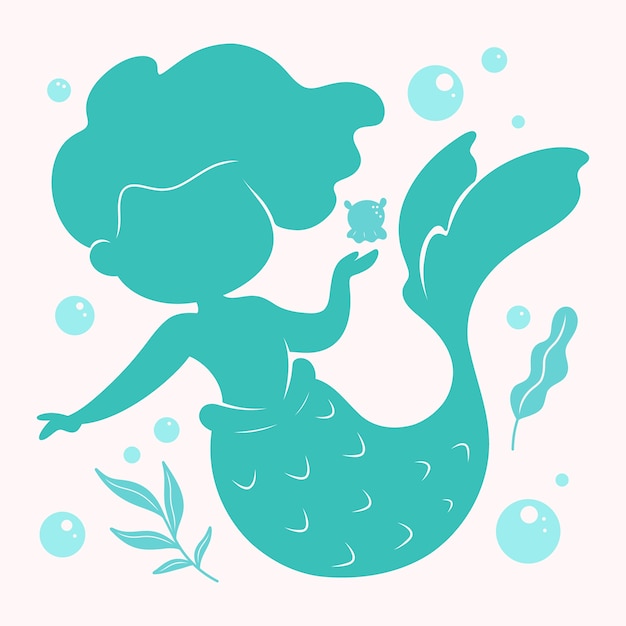 Flat design mermaid silhouette illustration