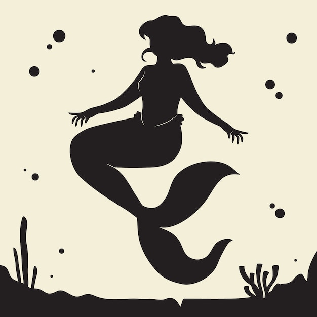 Vector flat design mermaid silhouette