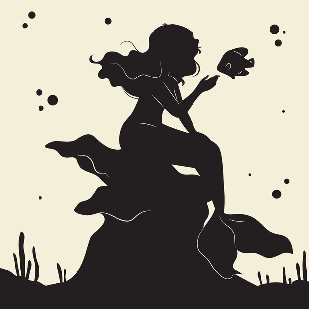 Vector flat design mermaid silhouette
