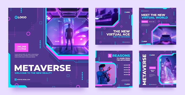 Vector flat design metaverse instagram posts