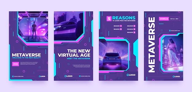 Vector flat design metaverse technology instagram stories