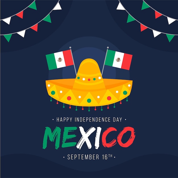 벡터 평면 디자인 멕시코 독립 기념일 개념