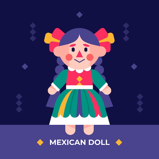 Vector flat design mexican doll illustration