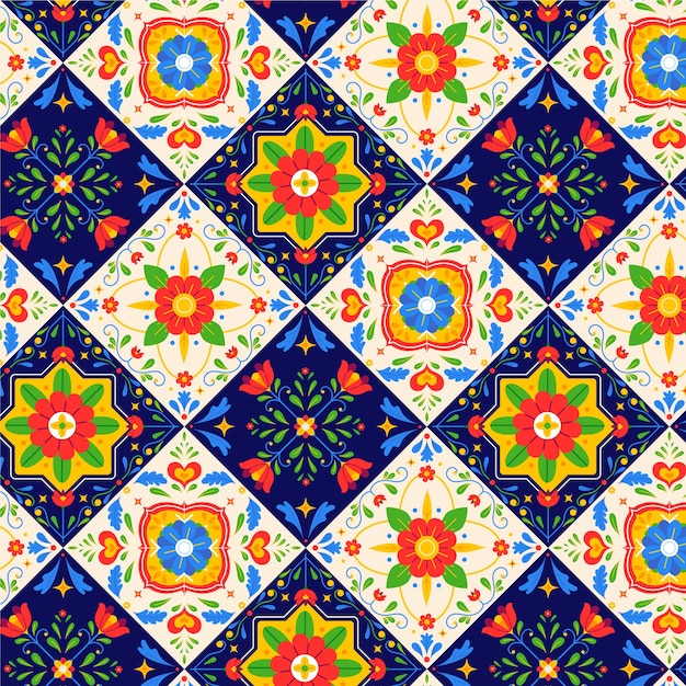 Vector flat design  mexican talavera pattern