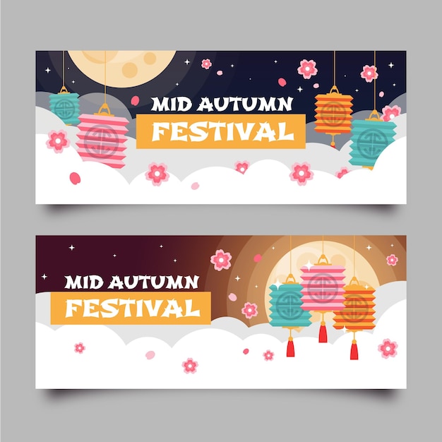 Flat design mid autumn banner template