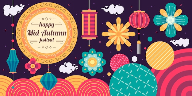 Vector flat design mid autumn banner template