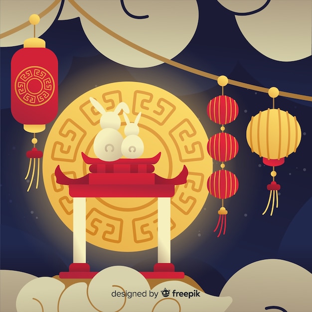 Flat design mid autumn festival