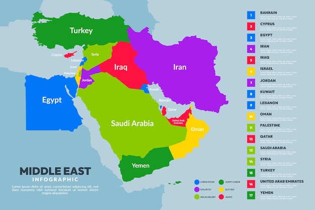 Vettore design piatto della mappa del medio oriente