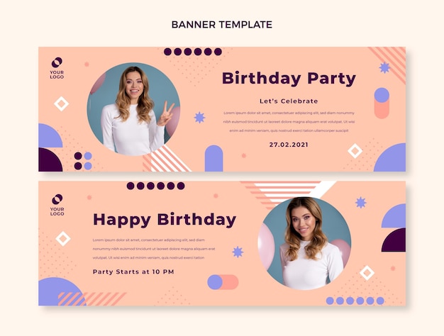 Banner di compleanno minimal design piatto orizzontali