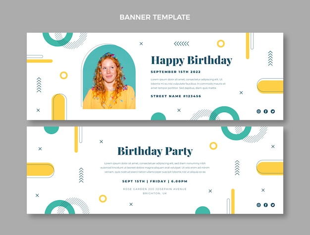 Flat design minimal birthday horizontal banners