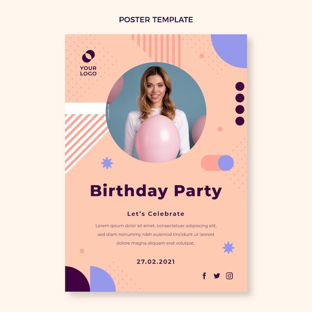 Vettore poster di compleanno minimal design piatto