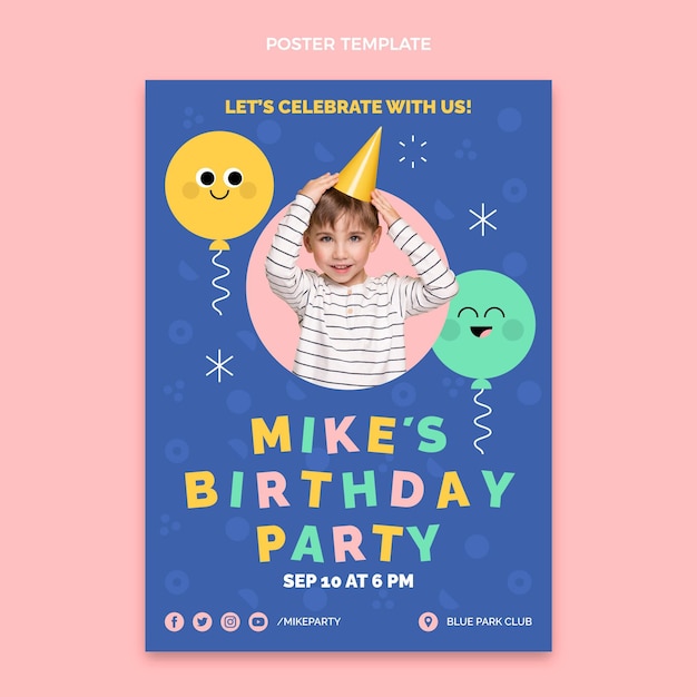 Vettore poster di compleanno minimal design piatto