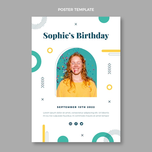 Poster di compleanno minimal design piatto