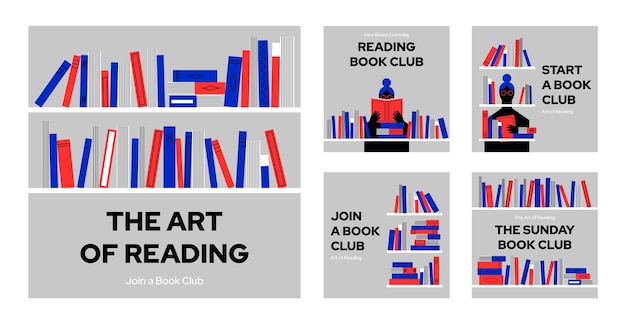 Flat design minimal book club instagram posts