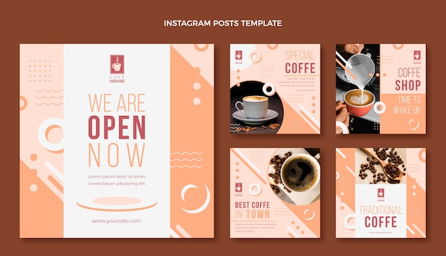 Vettore post instagram design piatto minimal coffee shop