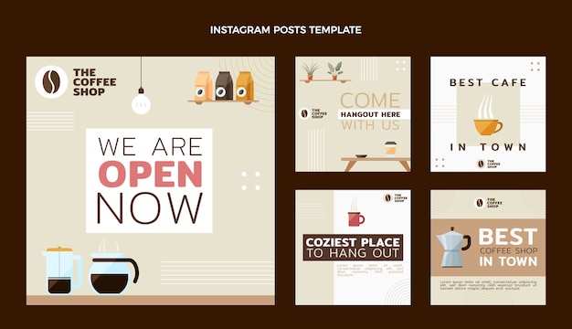 Flat design minimal coffee shop instagram posts