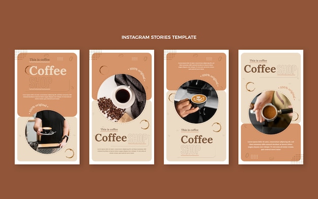 Vettore storie di instagram caffetteria minimal design piatto