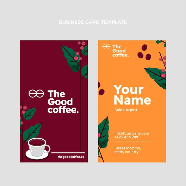 Vector flat design minimal coffee shop vertical business card