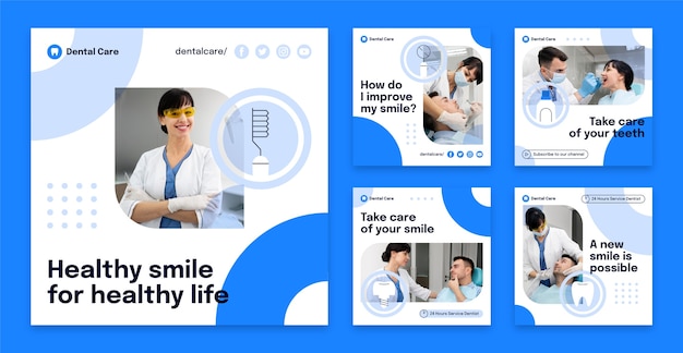 Vector flat design minimal dental clinic instagram posts