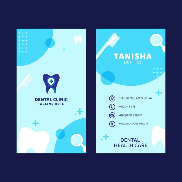 Flat design minimal dental clinic vertical business card