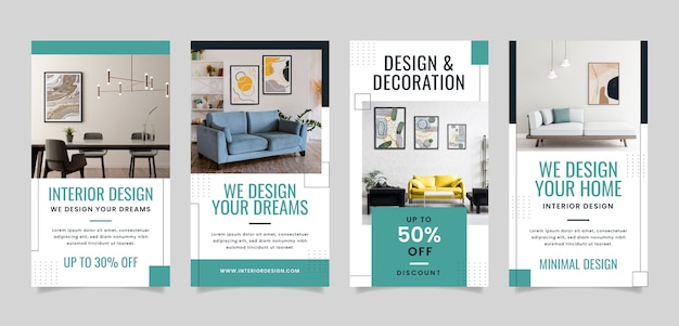 Vector flat design minimal interior design instagram stories