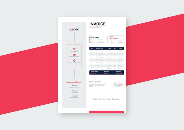 Flat design minimal invoice template