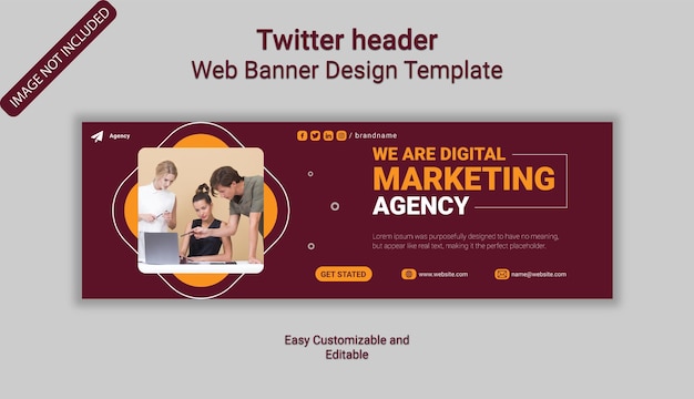 Плоский дизайн минимальный заголовок твиттера маркетингового агентства и шаблон веб-баннера