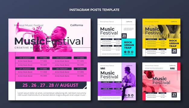 Vector flat design minimal music festival instagram posts