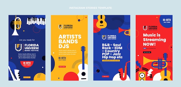 Storie di instagram festival di musica minimal design piatto