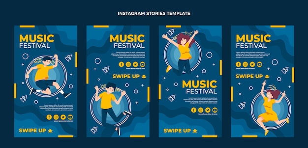 Storie di instagram festival di musica minimal design piatto