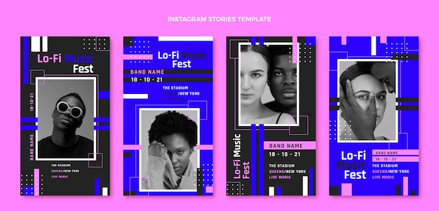 Storie di instagram festival di musica minimal design piatto