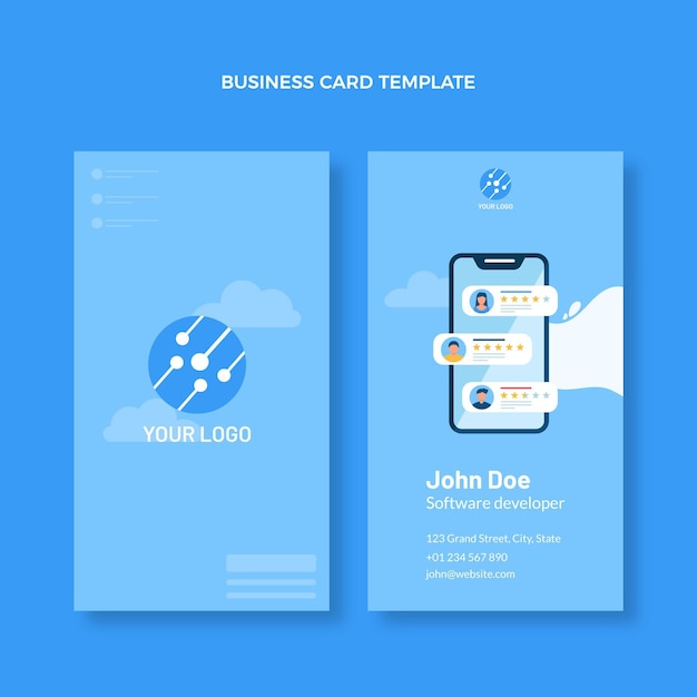 Вектор Плоский дизайн минималистичная технология горизонтальной визитной карточки
