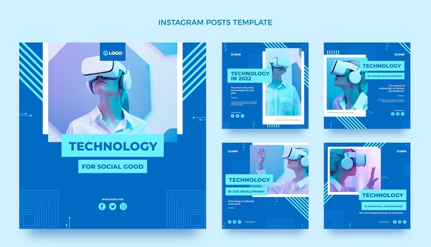 Vettore post di instagram con tecnologia minimale dal design piatto