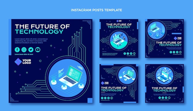 Vettore post di instagram con tecnologia minimale dal design piatto