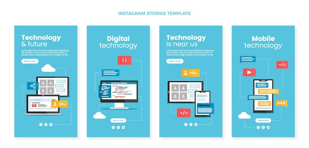 Vettore storie di instagram con tecnologia minimale dal design piatto