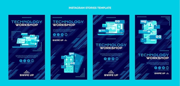 ベクトル フラットデザインミニマルテクノロジーinstagramストーリー