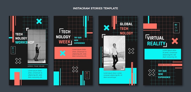 Vettore storie di instagram con tecnologia minimale dal design piatto