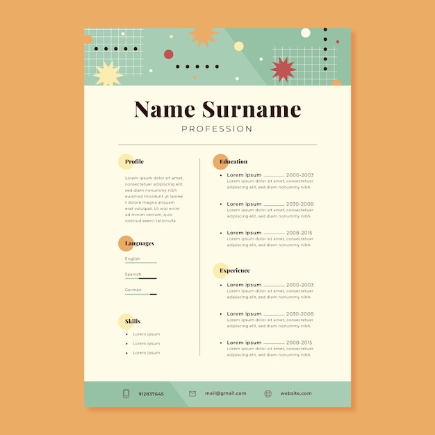 Flat design minimalist retro cv template