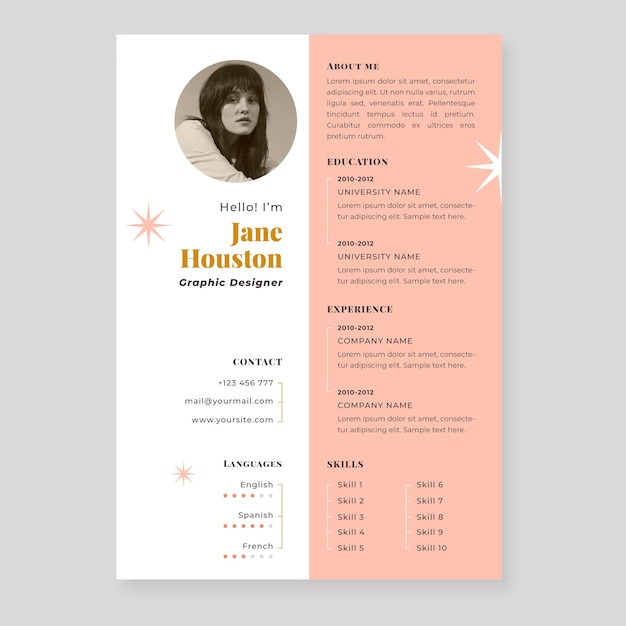 Vector flat design minimalist retro cv template