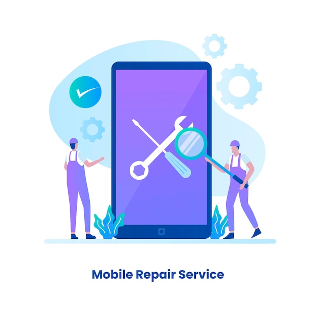 Flat design mobile repair service concept Illustration for websites landing pages mobile applications posters and banners