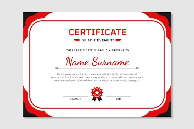 Flat design modern red black certificate template design